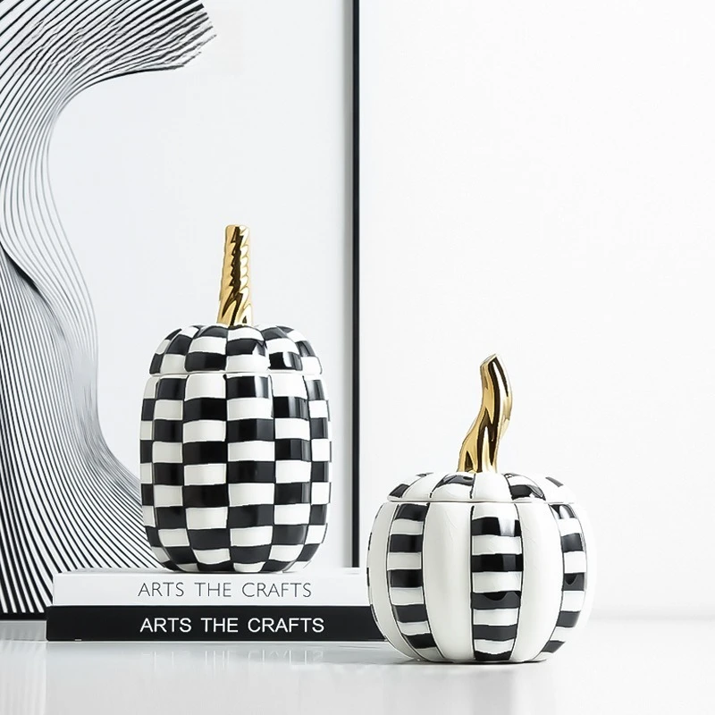 

Ceramics Pumpkin Storage Boxes Modern Luxury Storage Box Entrance Hall Desktop Organize Case Home Decoration Candy Jar with Lid