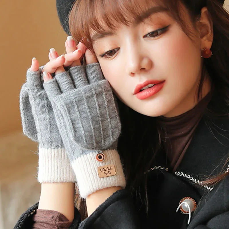 

Women' Winter Half Finger Flip Gloves Cute Plush Anti Cold Warm Knitted Knitted Dew Finger Outdoor Windproof Gloves Holiday Gift