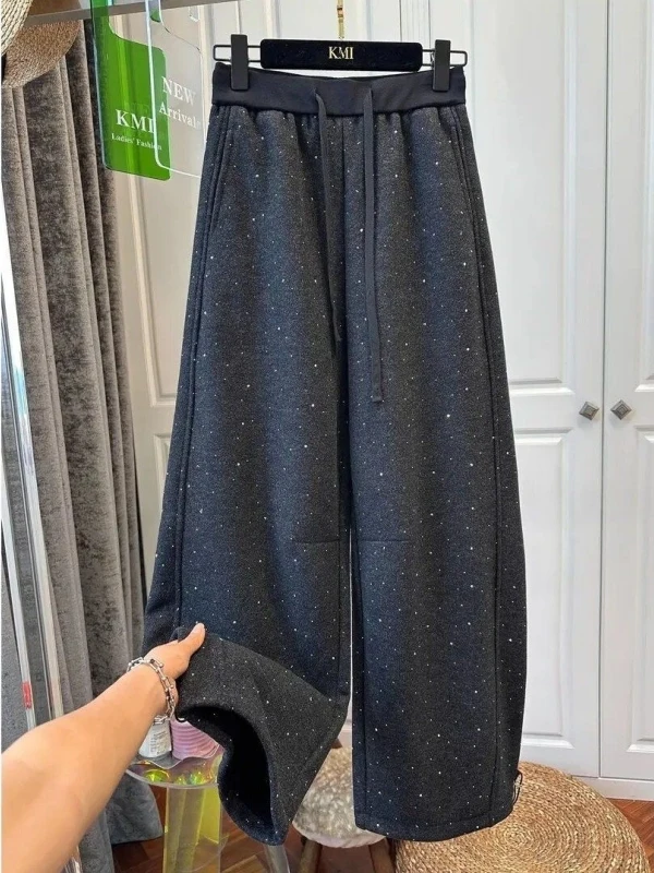 

plus Size Fce Lined Thi Wide Leg Pants Loose Dstring Men Women Autumn Winter Casual Trousers Straight Cut Non-Stretch