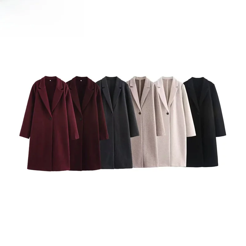 

Новое осеннее женское мягкое пальто средней длины с декором на пуговицах, универсальное полиэфирное волокно 00% для поездок на работу Sle Long Sve