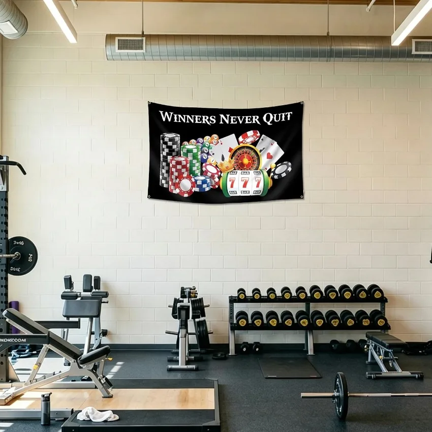Funny Meme Flag Winners Never Quit Wall Hanging Banner Tapestry for Home Bedroom College Dorm Room Man Cave Decor