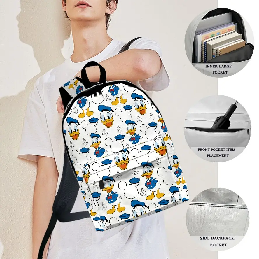 1pc Donald Duck Full Print Design Backpack, Fashionable and Simple, Unisex, Large Capacity, High-Quality Gift