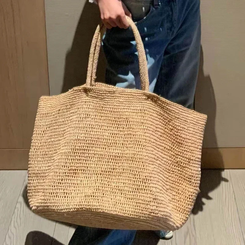 2026 Women Large Capacity Faux Raffia Woven Tote Bag, Summer Minimalist Crochet Handmade Shoulder Beach Bag Vacation Boho Style