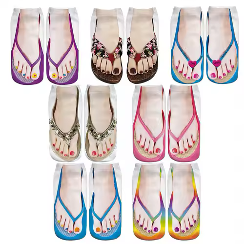 1 Pair 3D Printing Pattern Flip Flop Socks Funny Socks for Women Flip-flop Ankle Socks Low Cut Floor Socks Hosiery Novelty Gifts - Image 6
