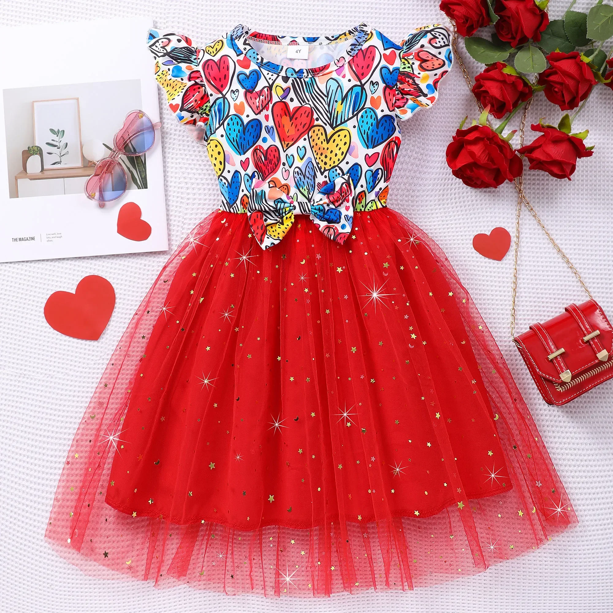 Kid Girls Dress Short Sleeve Summer Gauze Cartoon Pattern Children Dress Casual Coolness Soft Ventilate Girls Clothing 2-7 Years
