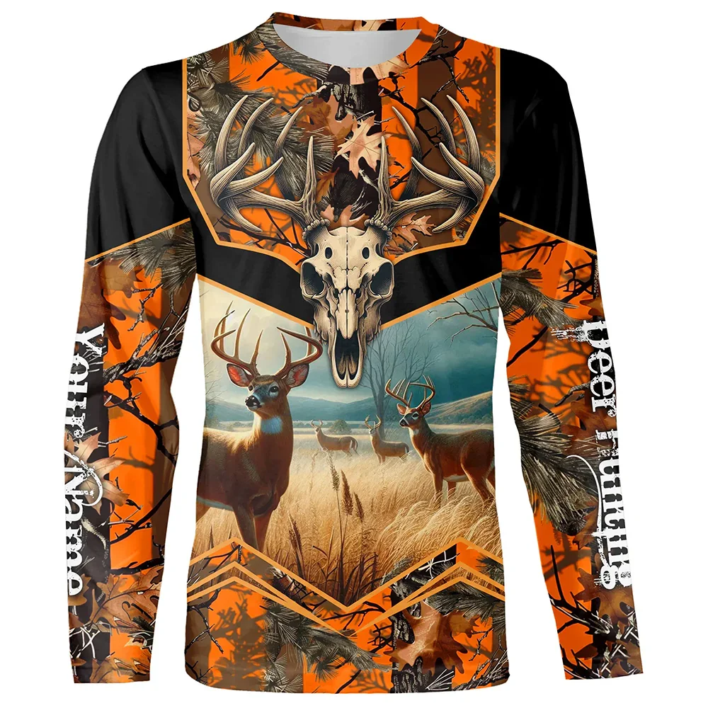 Camo Hunting Animals Wild Boar Men T-Shirt 3D Print Sport Long Sleeve Tee Tops Casual O Neck Streetwear T Shirts Men's Clothing