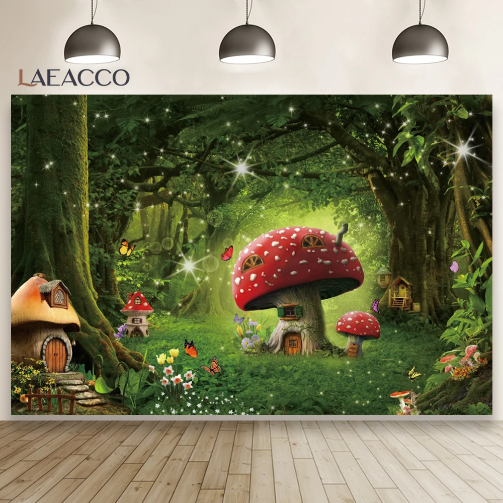 Droom Bos Wonderland Achtergrond Fee Fantasie Tropische Jungle Paddestoel Decor Pasgeboren Kinderen Portret Fotografie Achtergrond