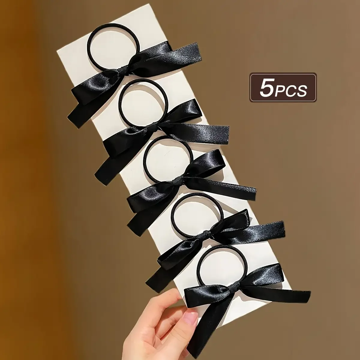 5 Pieces of Black Cute Bow-Decorated Hair Ties for Girls | Ideal for Everyday Casual Use and As A Festive Gift Accessory White