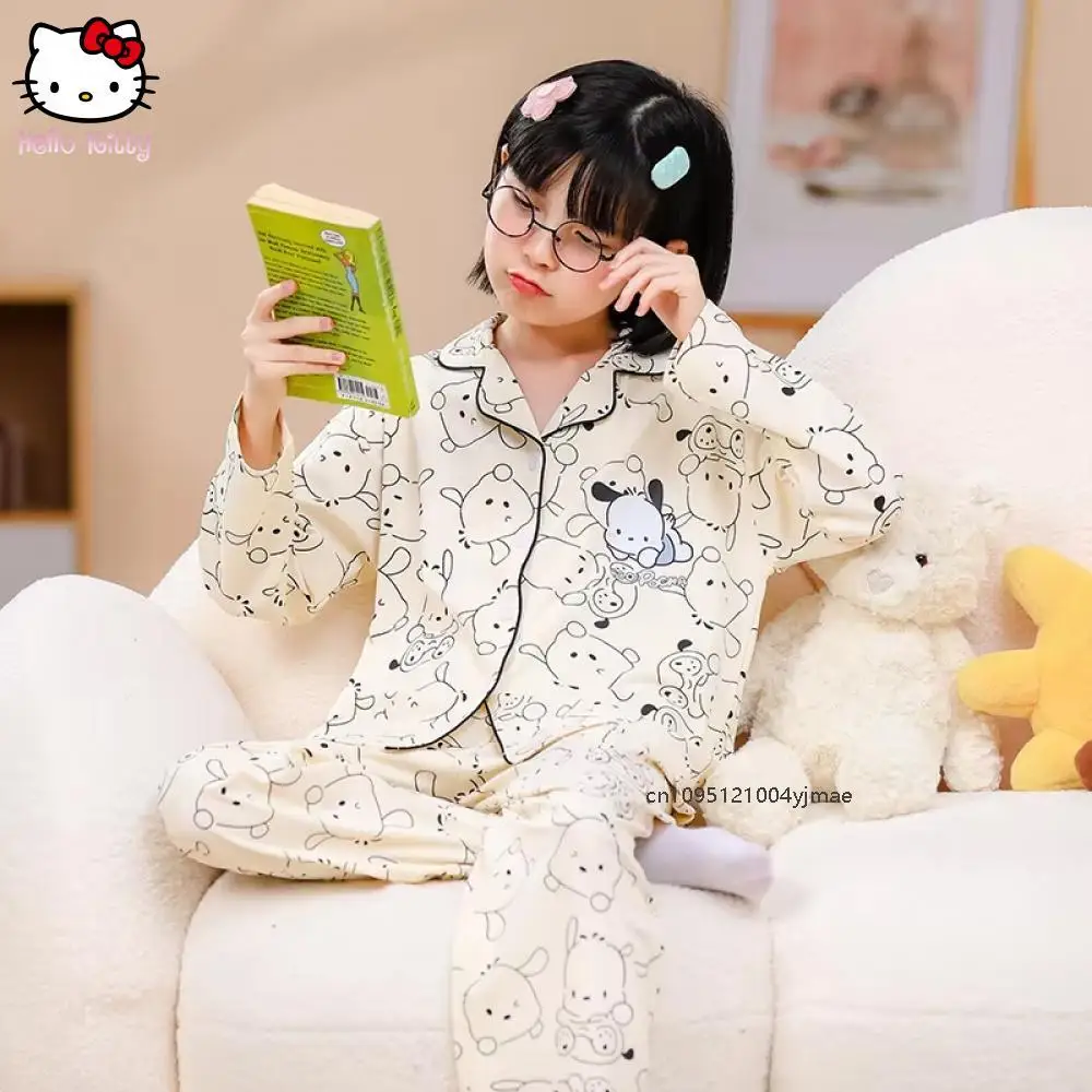 

Sanrio Girls' Pajamas Spring Autumn Pure Cotton Long Sleeved Children's Set Princess Style Big Girl Treasure Home Clothing Cute