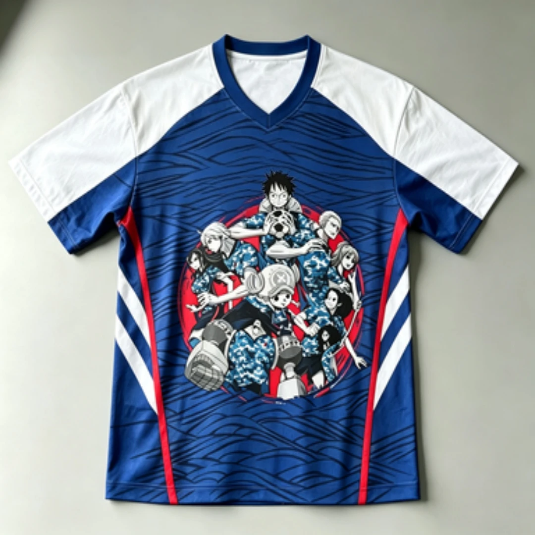 Pirate King Straw Hat Team All Staff V-neck Breathable Mesh Straw Hat Pirate Team Pattern Casual Loose Sports Jersey