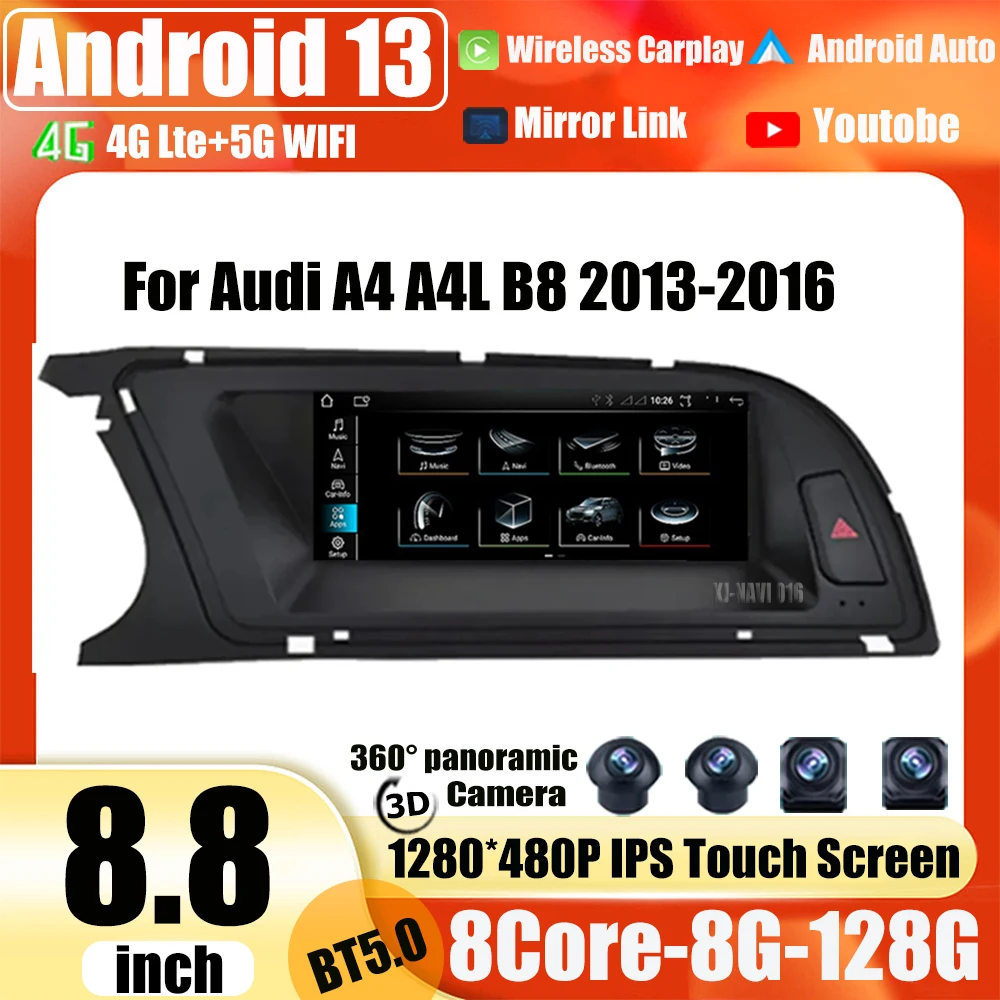 

Android 13 Car Radio For Audi A4 A4LB8 2013-2016 Head Unit Carplay Stereo Multimedia Player Bluetooth GPS Navigation IPS Screen