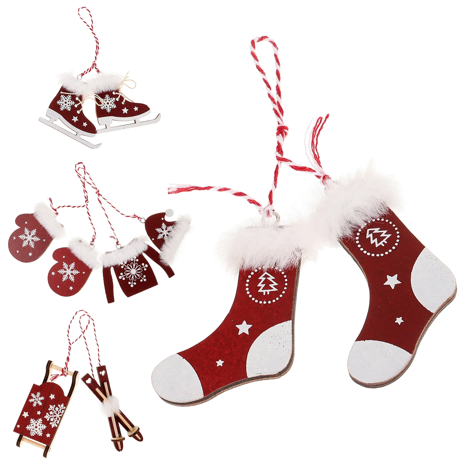 

6Pcs Winter Ski Christmas Tree Ornaments Hanging Xmas Decorations Wooden Xmas Pendants Party Decor Christmas Tree Ornaments