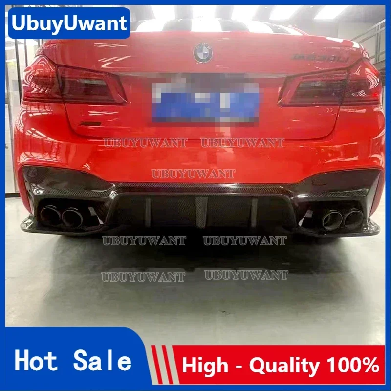 For BMW G30 G38 Car Body Kit 2018 2019 2020-2023 F95 530i M5 Carbon Fiber Frp Rear Bumper Diffuser Splitter  WITH RED LIGHT