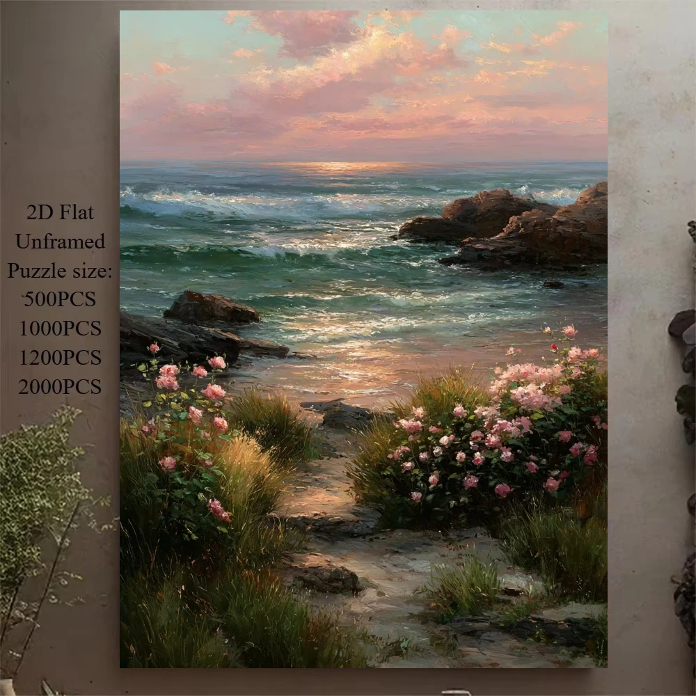 Jigsaw Puzzle 500/1000 Pieces Coastal Sunset Rose Paper Puzzles Adult Present Portable Box for Family Games Educational Toys