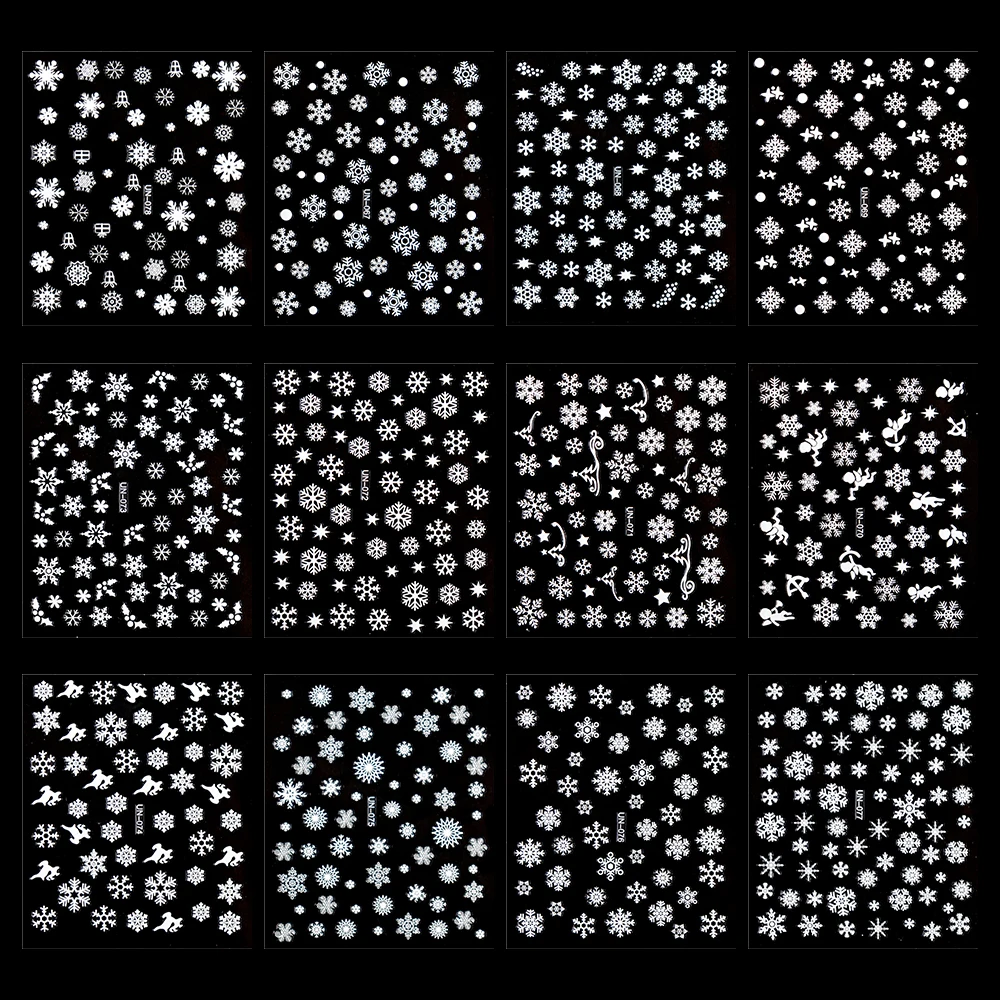 30 Sheets Christmas Nail Art Stickers Self Adhesive 3D White Snowflake Nail Decals Xmas Nail Supplies Christmas Manicure Sliders