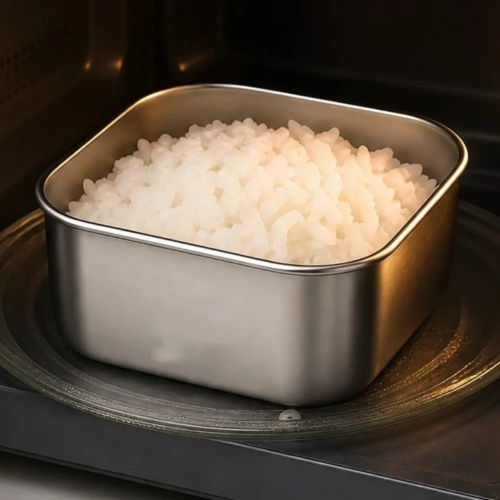 Silicone Lid Stainless Steel Fresh-keeping Box Stackable Food Grade Meal Prep Container Square Leakproof Lunch Box Rice Storage