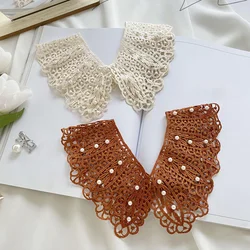 Pearl Hollow Fake Collar Ladies Embroidered False Collar Shawl Wrap Removable Neck Ties Shawl Detachable Shirt Clothes Accessory
