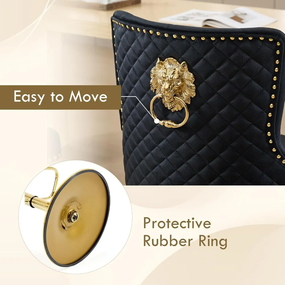 Zestaw 2 złotych stołków barowych, obrotowe stołki barowe z aksamitu z uchwytem w kształcie lwa, tapicerowane stołki barowe o wysokości blatu z wysokim, pikowanym oparciem.