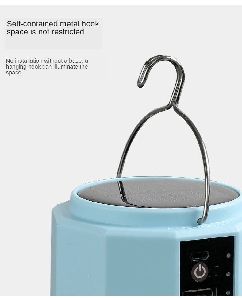 Portable LED Rechargeable Light Lantern with Solar Panel DC Mobile Phone Charger ABS Emergency Lamp Hanging Design