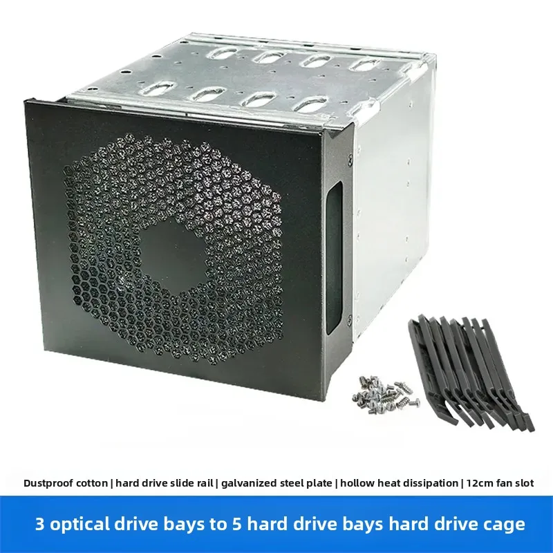 For 5-Disk Hard Drive Cage Chassis 3.5 Inch HDD Bay Holder Fits 5 Drives Replaces 3 Optical Drive Bays for PC Case