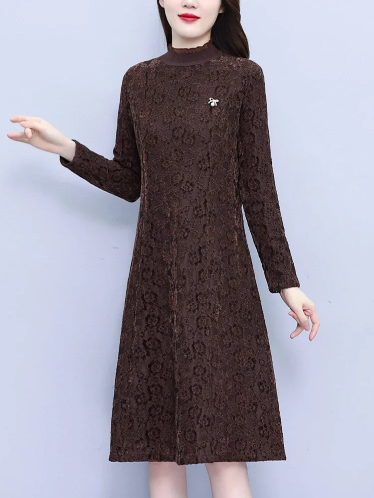 Vestido Midi de punto de terciopelo grueso para mujer, vestido de noche de fiesta de lujo, Vintage, ajustado, sólido, elegante, coreano, Invierno