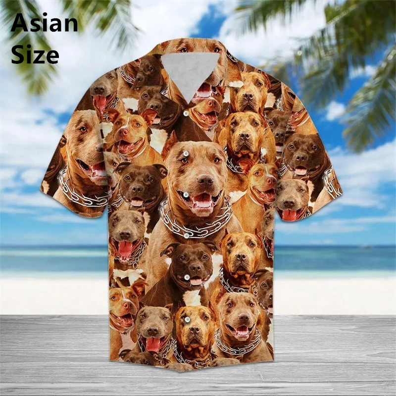

Hawaiian Bulldog Print Men's Casual Short Sleeve Lapel Button-Down Shirt Seaside Beach Vacation Party Wear Men's Oversized Tops