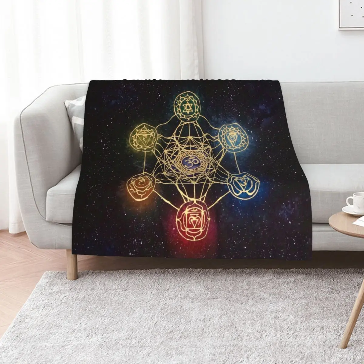 Sacred Geometry - Metatron's Cube with Chakras Throw Blanket bed plaid Bed linens Hair Stuffeds Moving Soft Plaid Blankets