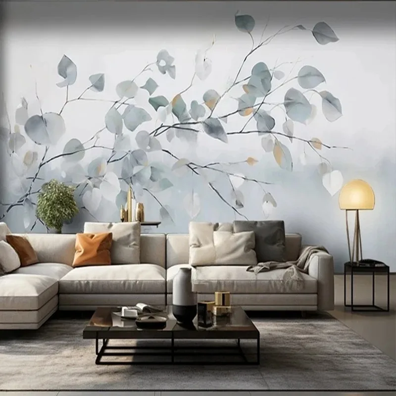 

Wall Murals & Textured Wallpaper - Modern Hand-Painted Leaf Designs for Living Room Study Room Decor Tea House Wall Art