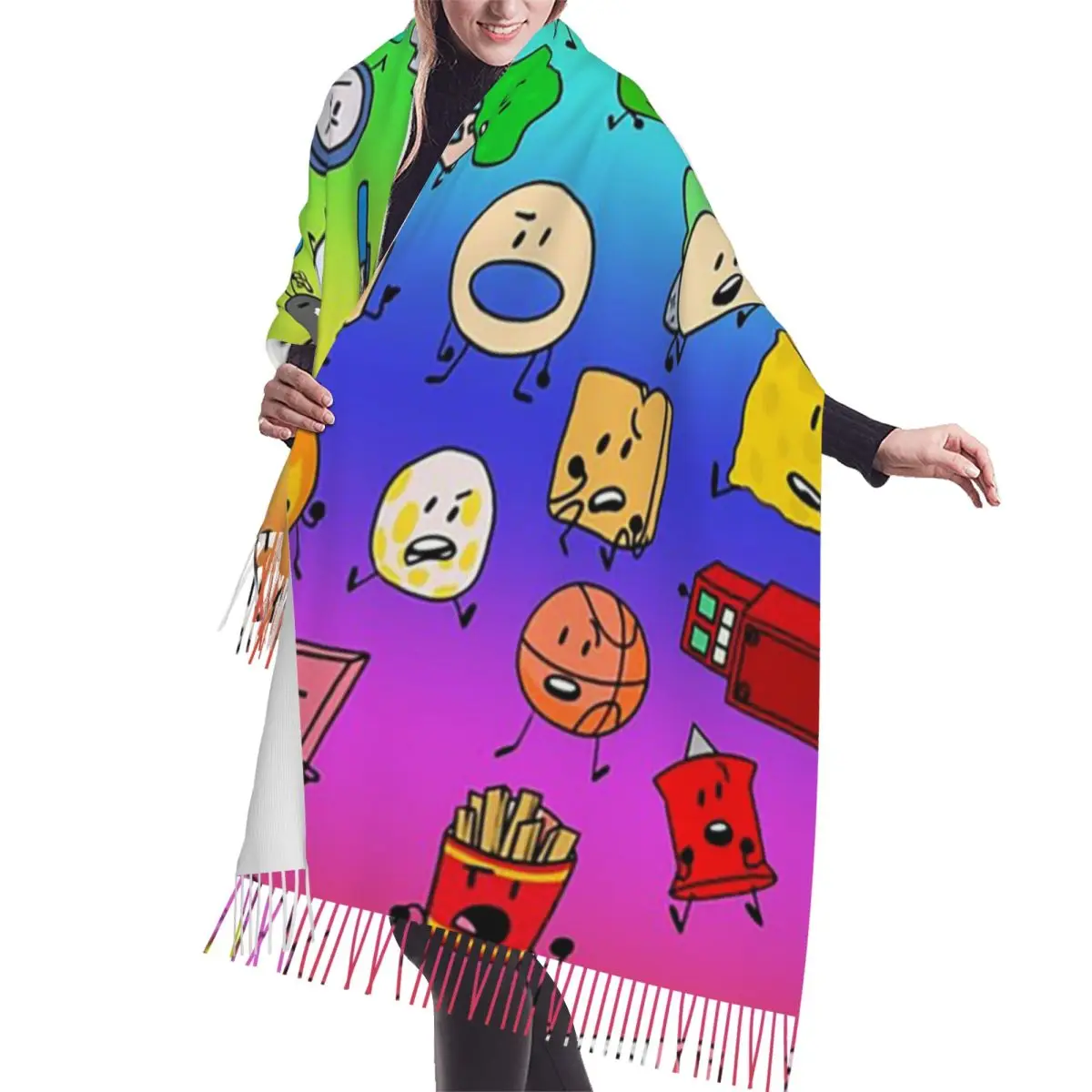 

BFDI все персонажи Радужный шарф с кисточками, женские мягкие теплые шали и накидки, длинная осенне-зимняя шаль