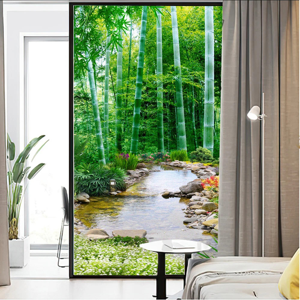 Window Film Privacy Frosted Glass Sticker Heat Insulation and Sunscreen Bamboo Forest Decoration Adhesive Sticker for Home