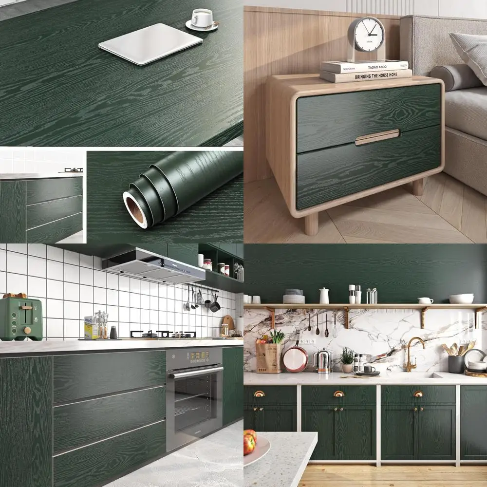 Kit de cobertura de bancada verde à prova d'água, 24 x 394 polegadas, design de madeira verde escuro para contadores de cozinha