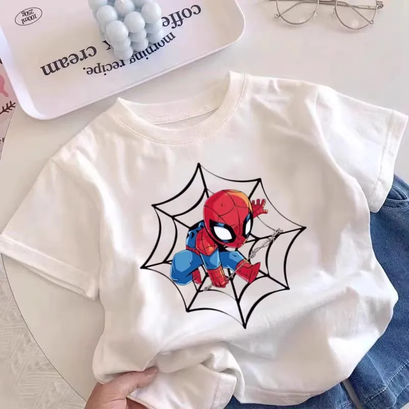 

Pure Cotton Short Sleeved T-shirt for Boys and Girls, Summer Children's Casual Cartoon Spider Man Printed Children's Baby Top