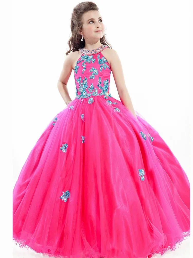 Elegant Ruffles Gown Flower Girl Dresses Pink Appliques Cute Kids Princess For Wedding Evening Party Pageant Prom Ball Wear