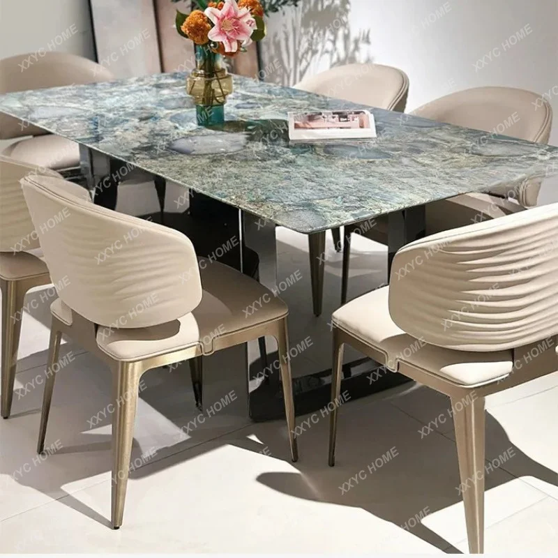 XX  natural luxury stone dining table high sense light luxury marble dining table rectangle