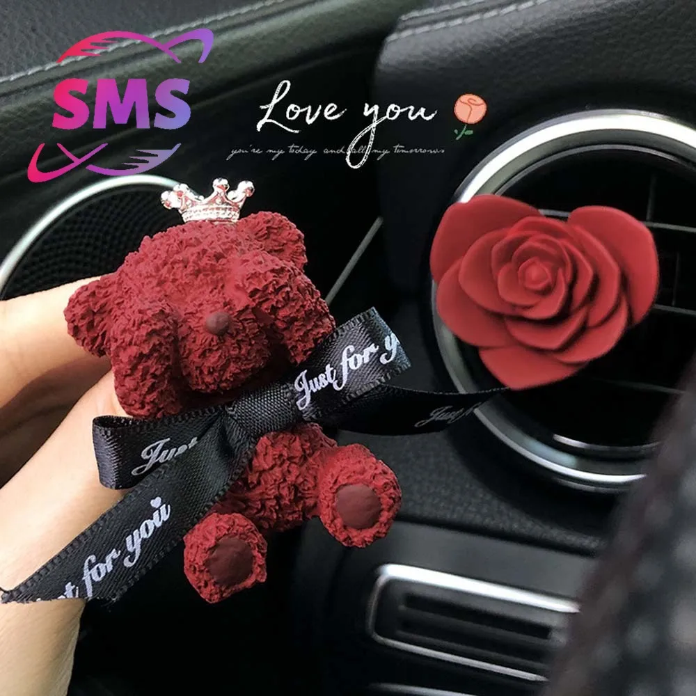 

Premium NP Mineral Powder Car Diffuser, Teddy Bear Rose Heart Design with 5ml Perfume, Long-Lasting Delta Color