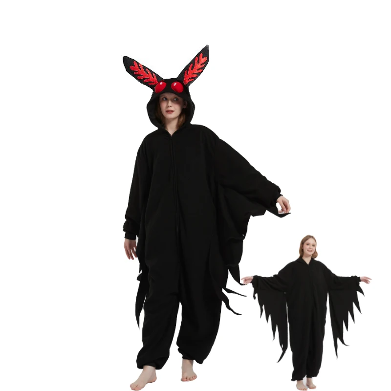 Zipper XXL Mothman Suit Adult Animal Kigurumi Fleece Cosplay Onesie Pajamas Masquerade Cartoon Costume Halloween Party Jumpsuits