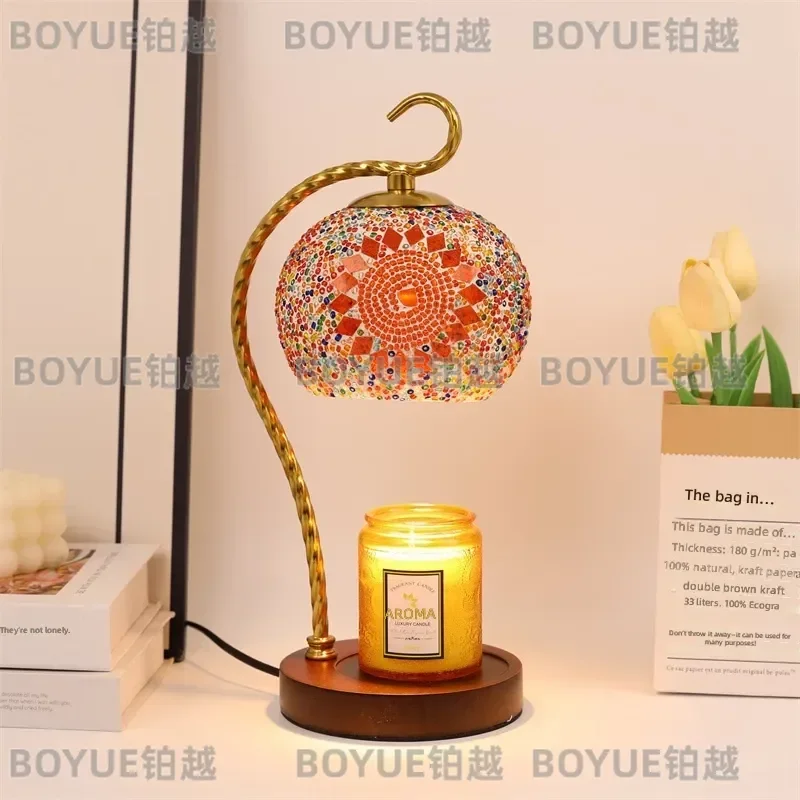 Moroccan Style Flameless Wax Melter Lamp Vintage Romantic Aromatherapy Light Decorative Bedside Desk Ornament for Bedroom