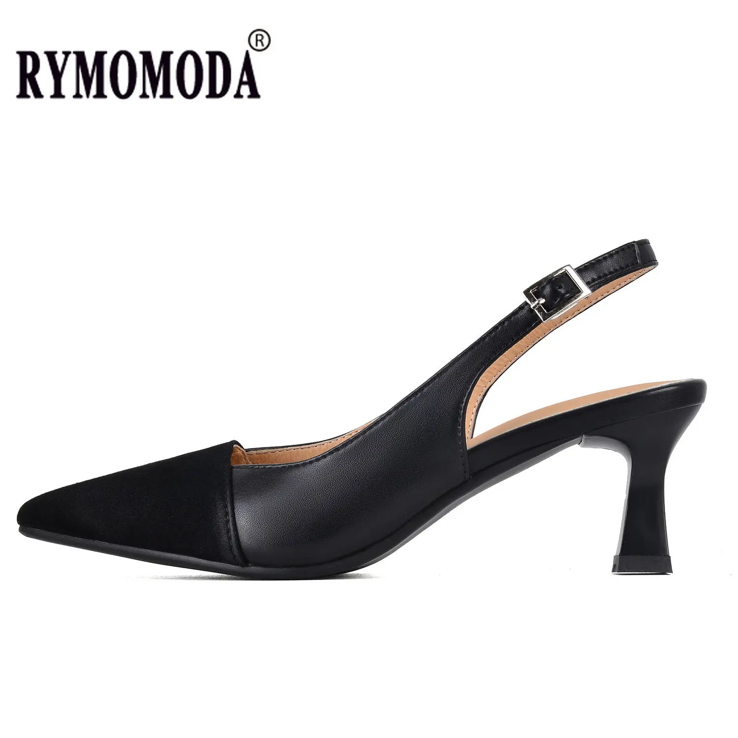 Women Cow Leather Sandal Pumps Pointed Toe Thin Med Heels Buckle Strap Shoes Extra Big Size 46 47 Spring Autumn Handmade Shoes