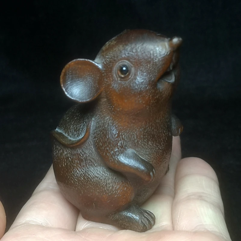 

1919 Antique art Size 2.8 Inch Boxwood Hand carved clever mouse Figurine Statue Netsuke Collectable