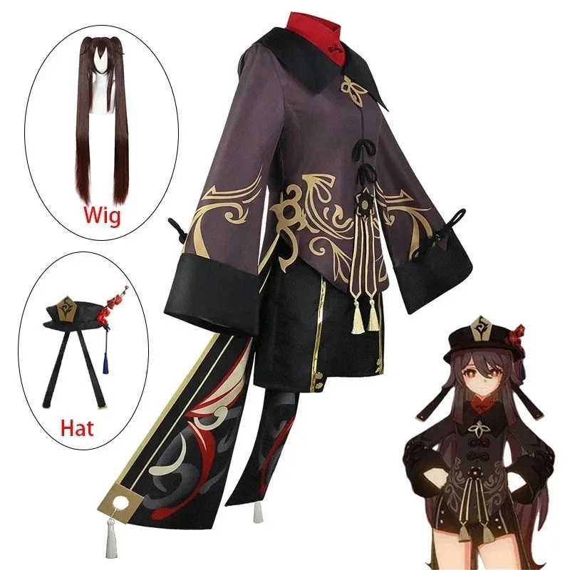 

Genshin Impact Hutao Cosplay Costume Shoes Uniform Wig Chinese Style Halloween Costumes for Women Game Hu Tao
