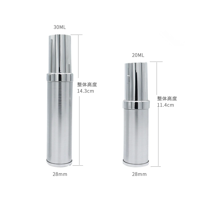 100pcs 20ml 30ml Silver Airless Pump Vacuum Scrub Bottle Toiletries Container Plastic Dispenser Travel Cosmetic Bottles