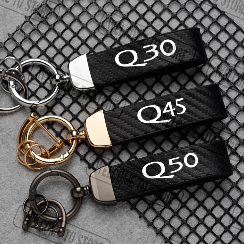 Para INFINITI Q50 Q30 Q45 LOGO Hatchbacks sedanes cupones fibra de carbono cuero llavero de coche hebilla de herradura accesorios de joyería