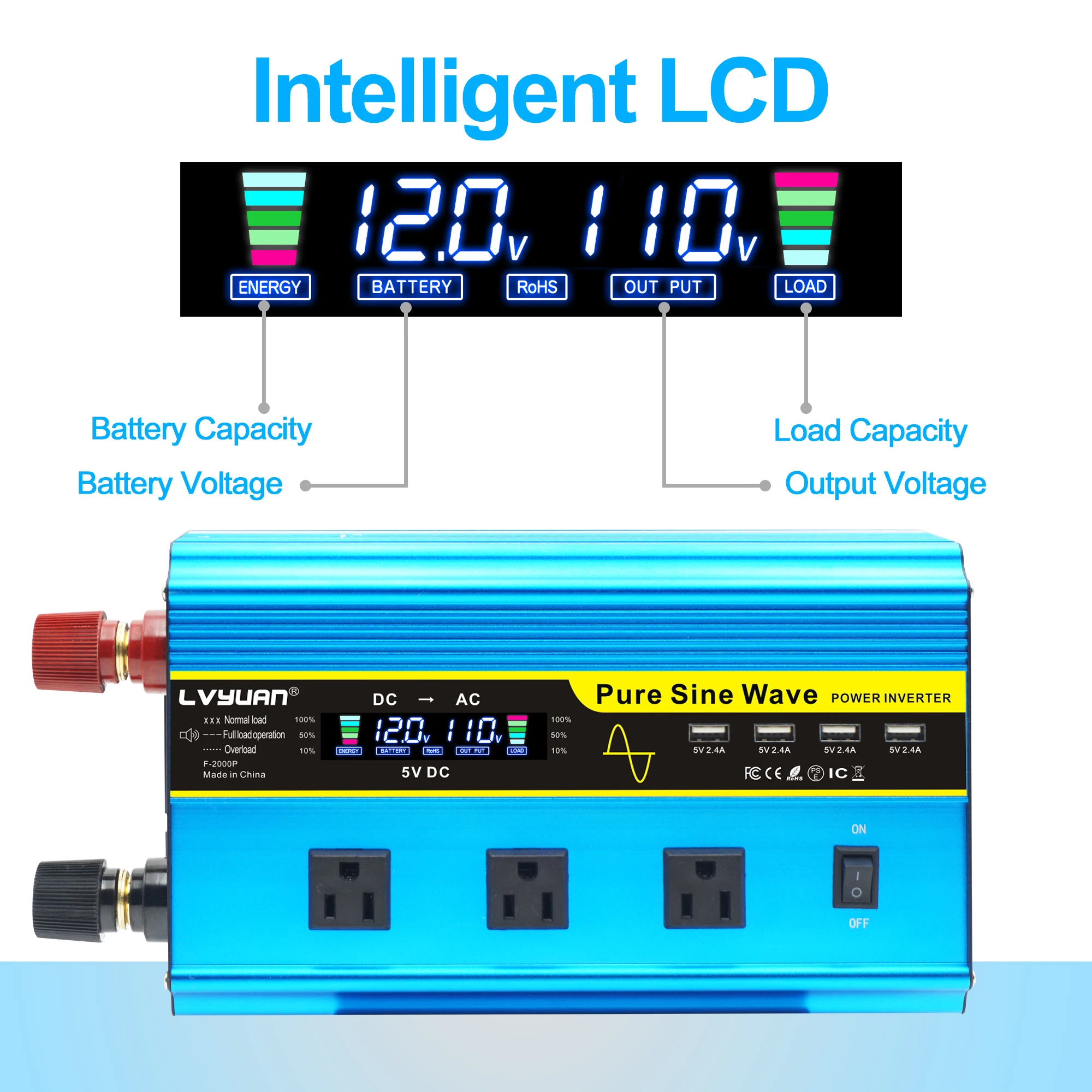 4000W czysta fala sinusoidalna falownik DC 12v/24v na AC 110v 60HZ konwerter napięcia samochodowy falownik energii słonecznej