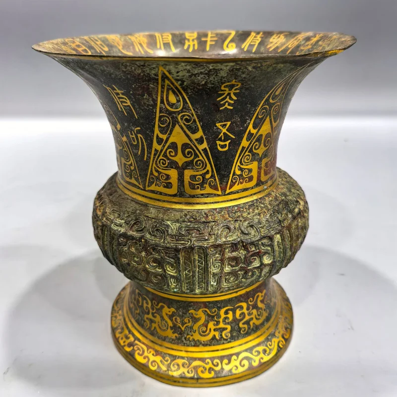 

Inlaid Gold And Silver Round Statue Full Copper Ornament Collectible Antique Bronze Craft Home Decor Decoration