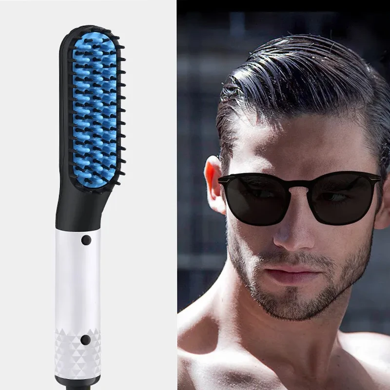

Portable electrically heated nylon beard straightening brush, men's beard comb, hair straightening rod styling tool