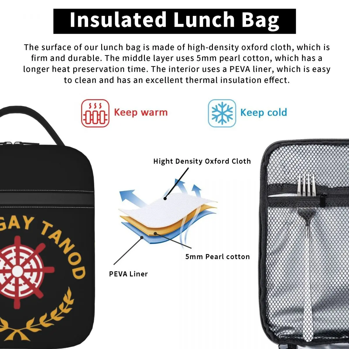 Barangay Tanod With Wreath Filipino Pinoy Policehat Insulated Lunch Bag Children Portable Food Boxes Thermal Lunch Box Tote