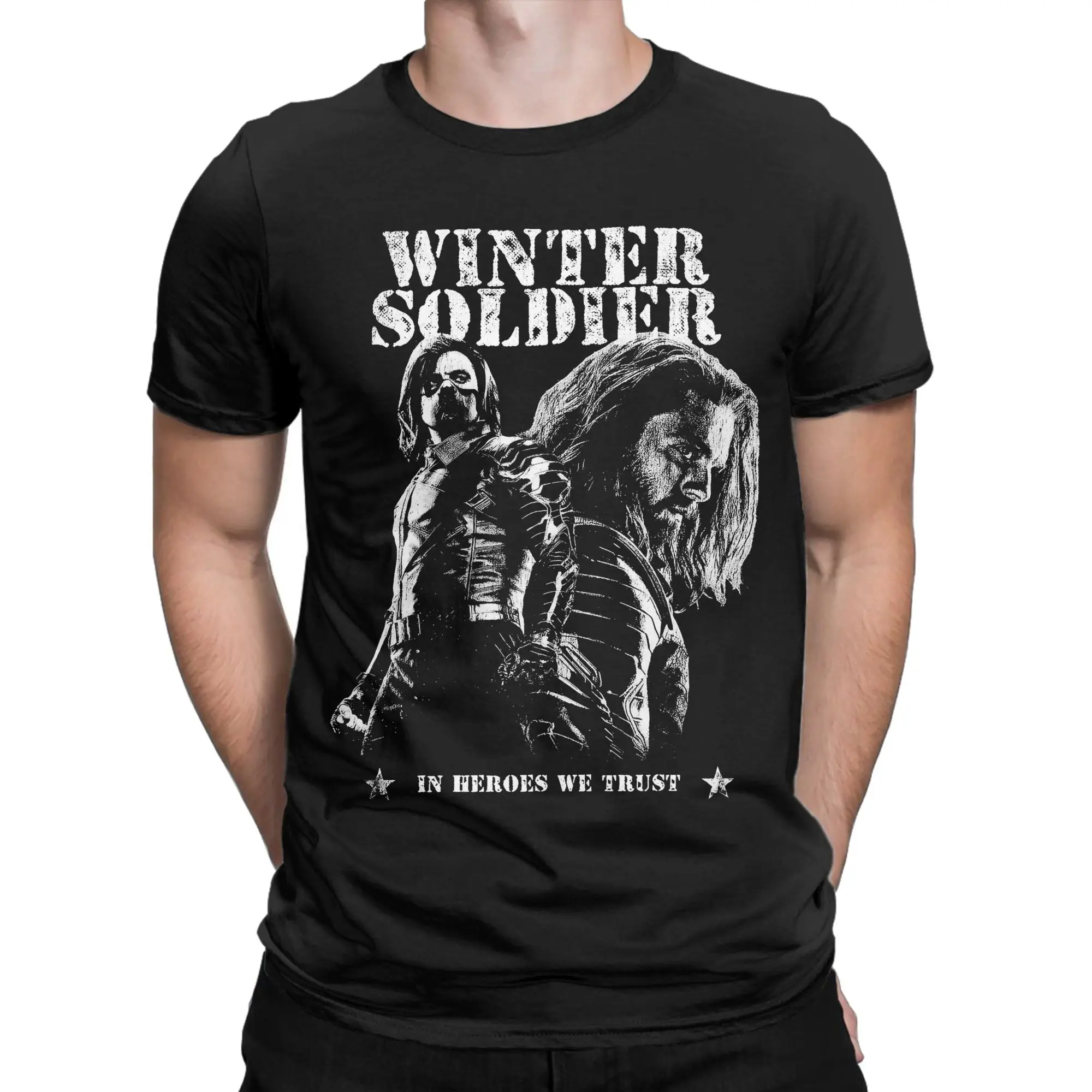 Bucky Barnes Winter Soldier 90s Fan Art  T Shirts Pure Cotton Vintage T-Shirt Round Neck Tees Short Sleeve Tops Big Size