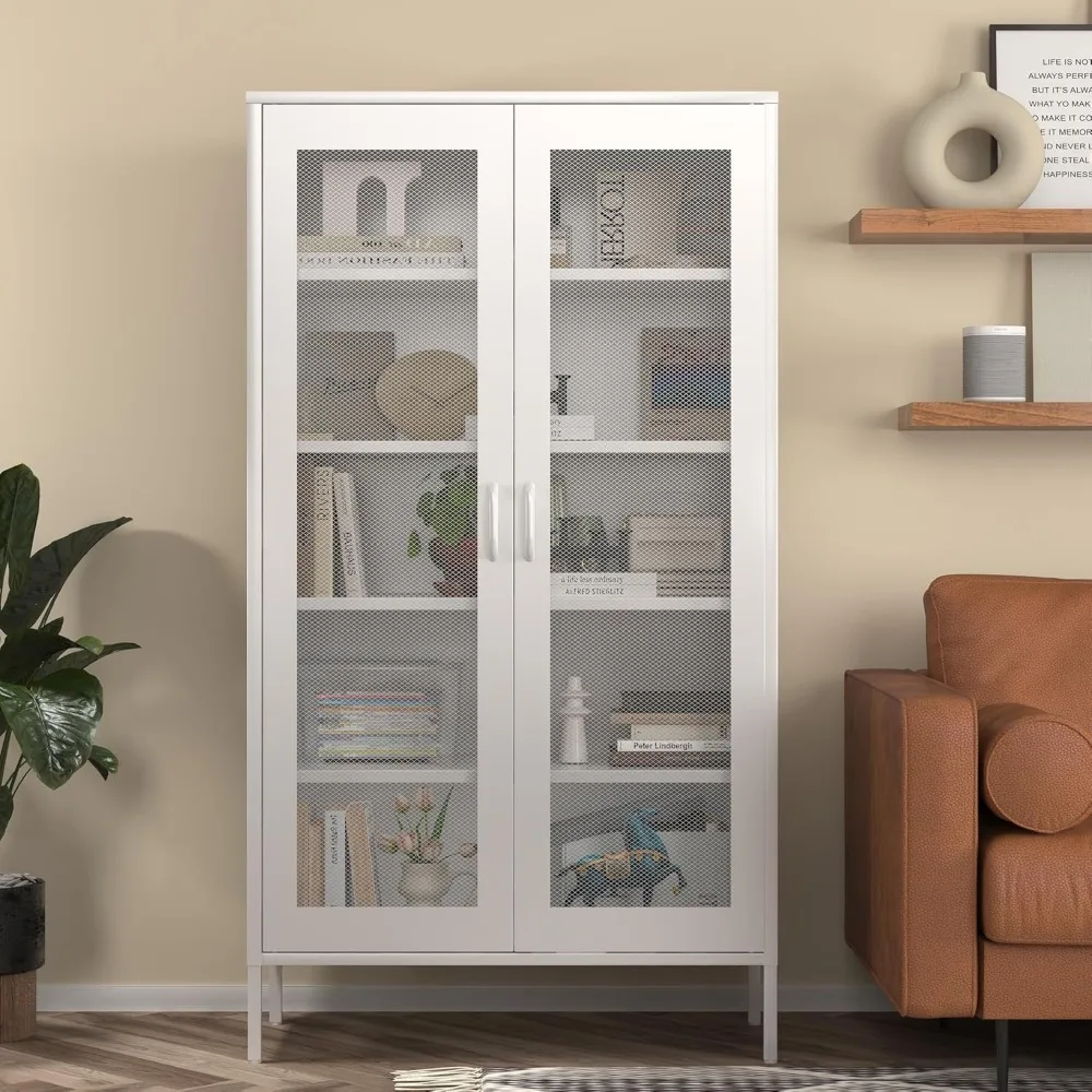 

Modern Mesh Storage Cabinet, Free Standing Tall Pantry, Cupboard Metal Display Cabinet for Living Room, Kitchen, Dining Room