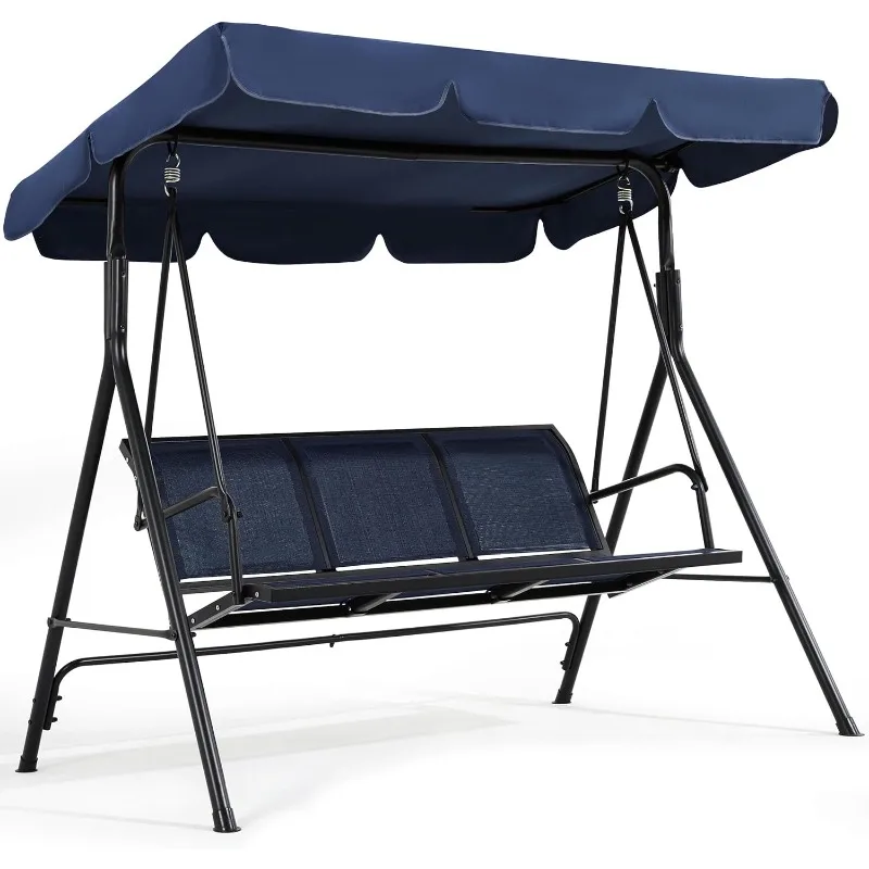

Outdoor Porch Swing Chair for Adults, 3-Seat Patio Sunset Hanging Swing w/Texteline Fabric & Adjustable Canopy & Armrests