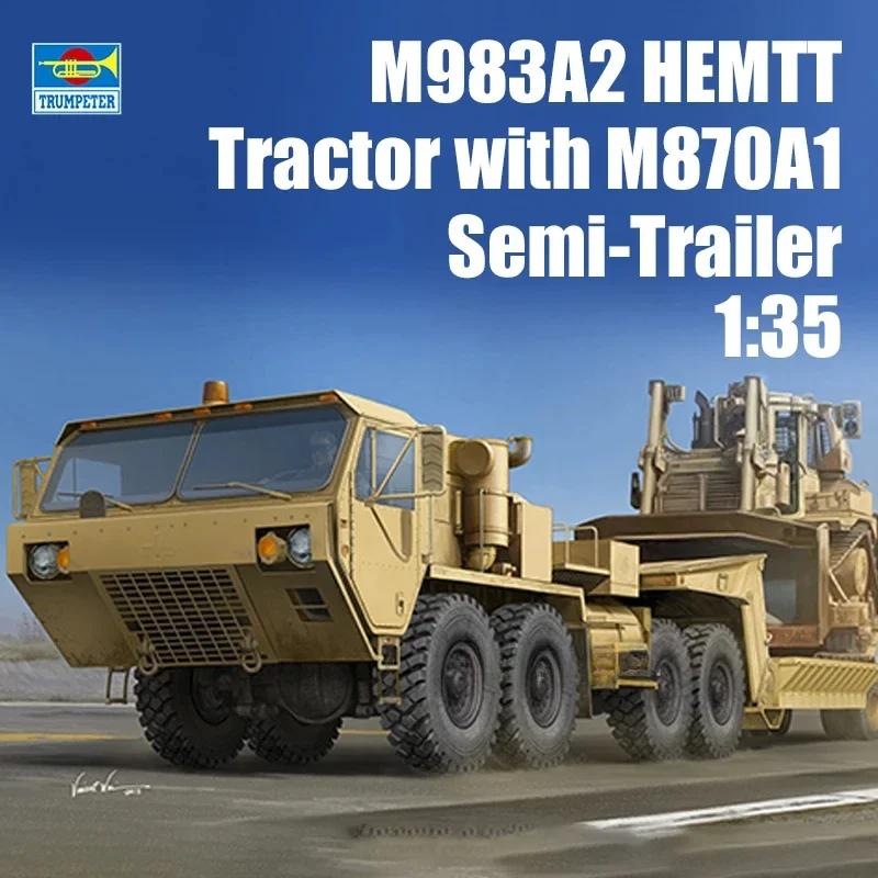 

Trumpeter Plastic Scale Model Kit 01055 M983A2 HEMTT Tractor with M870A1 Semi-Trailer 1/35 Scale